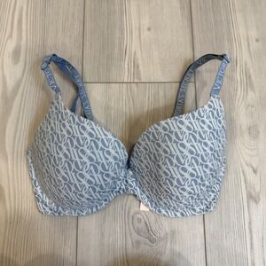 Victoria's Secret Blue Logo 32DD T-Shirt Push Up Full Coverage Cotton Bra